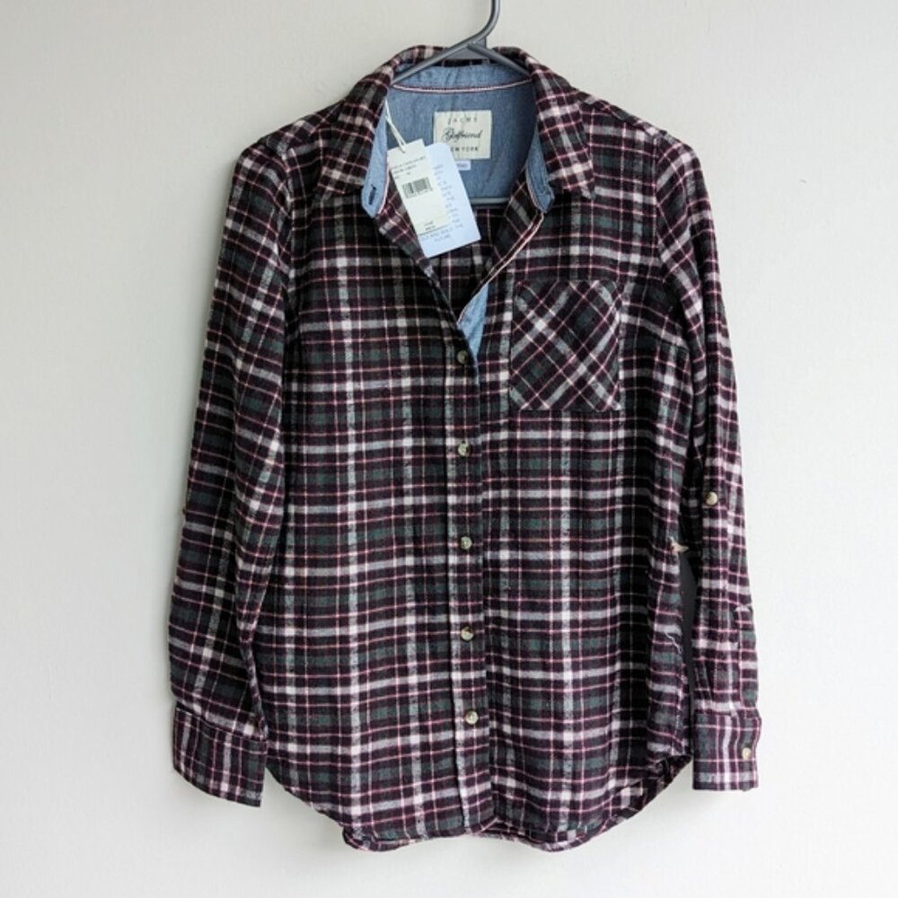 NWT Jachs Girlfriend NY plaid flannel button down shirt